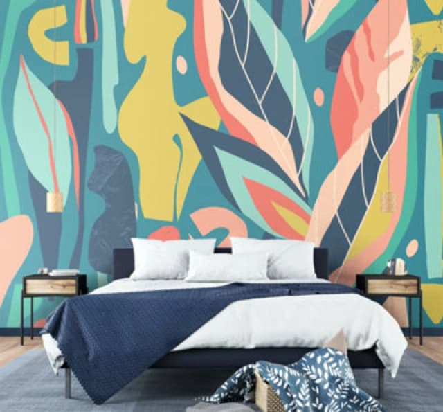 Origin Murals Abstract Leaf Shape Blue Matt Smooth Paste The Wall 350Cm Wide X 280Cm High