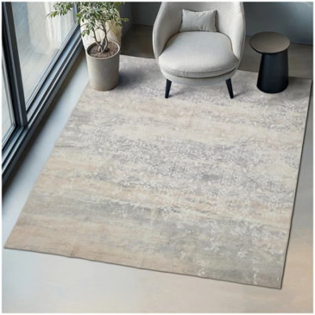 Tectake Washable Rug Dalia - Various Sizes, Faded Pattern, Easy-Care Short Pile, Non-Slip 200 X 274cm - Beige