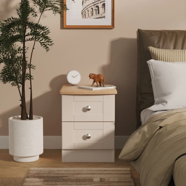 Welcome Furniture Ready Assembled Sussex 2 Drawer Bedside Cabinet In Kashmir Ash & Bardolino Oak, Cream SUS005KABO