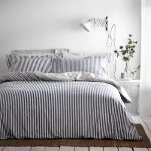 The Linen Yard Hebden Stripe Melange Print 100% Cotton Reversible Duvet Cover Set, Blue/Grey/Natural, Double