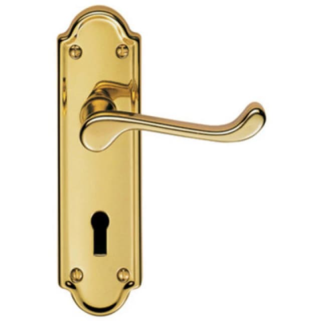 Loops PAIR Victorian Upturned Handle on Lock Backplate 168 x 47mm Polished Brass Metallics