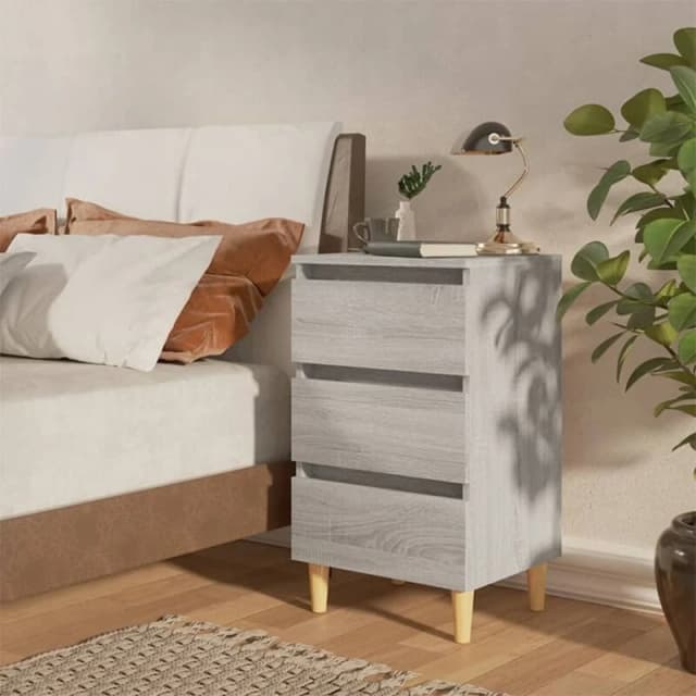 VIDAXL Bed Cabinet with Solid Wood Legs Grey Sonoma 40x35x69cm Vidaxl 8720286854853