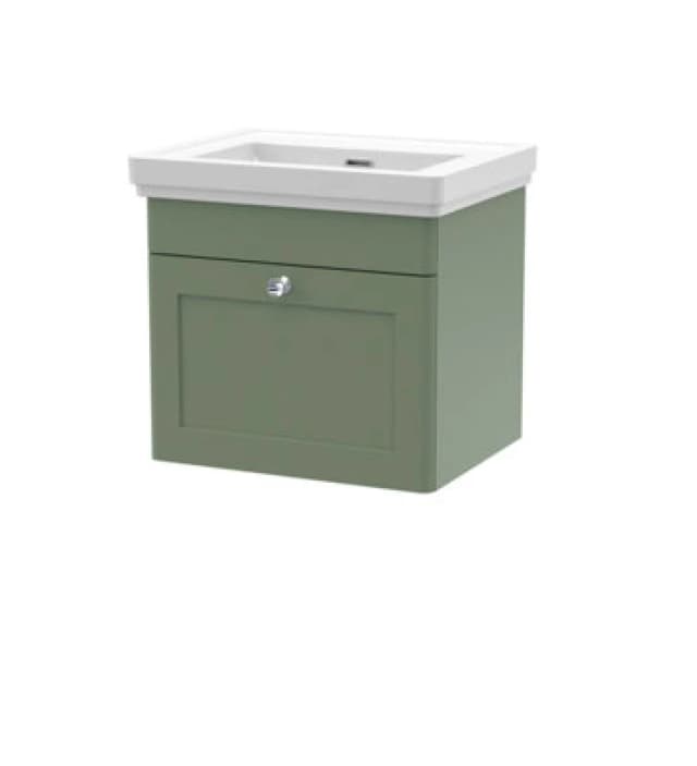 nuie 500mm Wall Hung 1 Drawer Vanity & Basin 0TH - Satin Green CLC891H