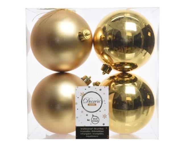 N/A Shatterproof Light Gold Bauble 10cm Pack of 4 - Christmas