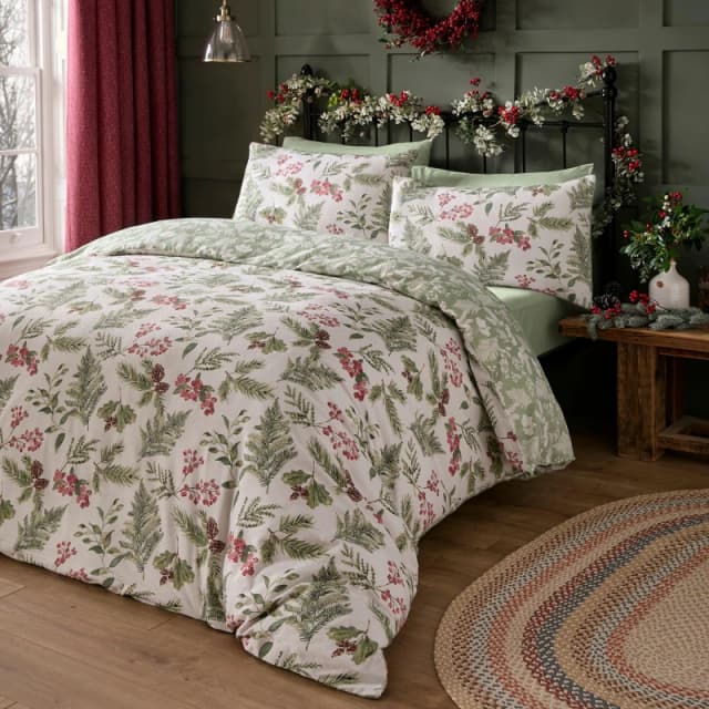Winter Sprigs 100% Cotton Duvet Cover & Pillowcase Set