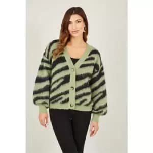 Yumi Green Zebra Intarsia Button Up Cardigan - Green