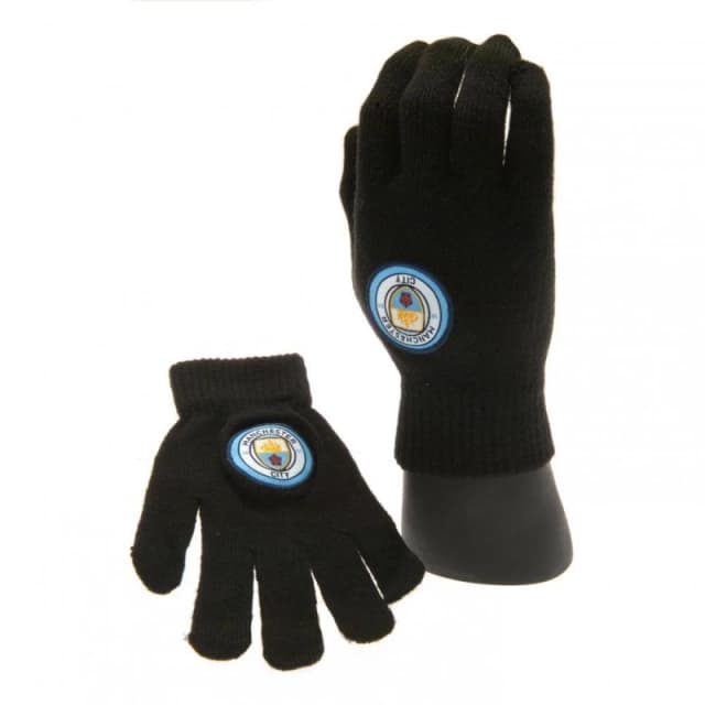 Manchester City FC Knitted Gloves in Black Unisex One Size