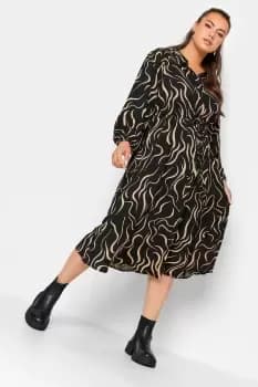 Stripe Print Long Sleeve Midaxi Shirt Dress