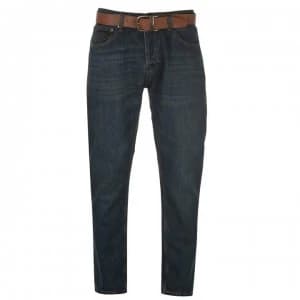 Firetrap Leather Belt Mens Jeans - Reg Dark Wash