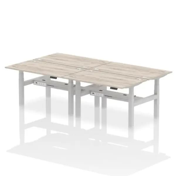 Air Air Back-to-Back 1400 x 800mm Height Adjustable 4 Person Bench Desk Grey Oak Top with Cable Ports Silver Frame HASCP4P14800GRYS