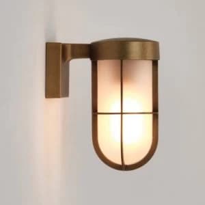 1 Light Outdoor Frosted Wall Light Antique Brass IP44, E27