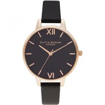 Ladies Olivia Burton Glitter Dial Black & Rose Gold With Classic Chain Bracelet Rose Gold Gift Set