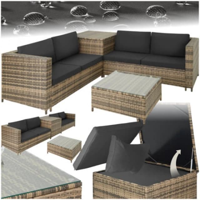Tectake Garden Furniture Set Siena - For 4 People, With Large Storage Box, Thick Seat Cushions - Nature/dark Grey