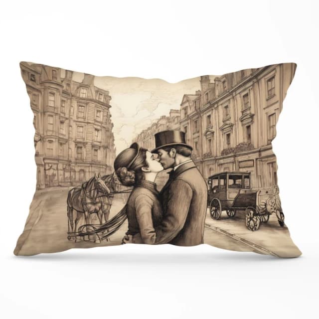 Warren Reed - Designer Sharing A Kiss Cushions in Black Size: 45cm x 45cm Black Unisex 45cm x 45 cm