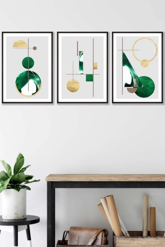 ARTZE Abstract Textured Geometric Art in Green & Gold Framed Wall Art - Medium in Black Size: W45cm x H62cm x D20mm Black Unisex W45cm x H62cm x