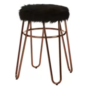 Stool with Faux Fur - Black & Rose Gold