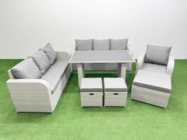 Fimous 10-seater Patio Rectangular Table Sofa Set with 3 Stools in Light Grey Light Grey Unisex