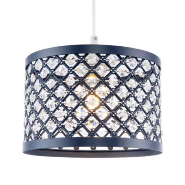 Happy Homewares Modern Ornate Navy Blue Metal Pendant Shade With Clear Acrylic Beads