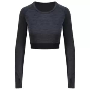 AWDis Just Cool Womens/Ladies Girlie Long-Sleeve Crop Top (L) (Black Slate Melange)