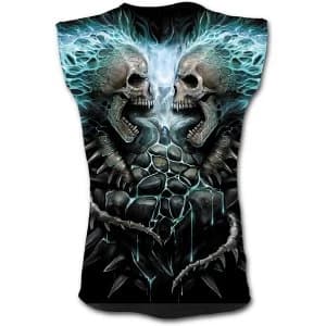 Flaming Spine Allover Sleeveles Sleeveles Mens Large T-Shirt - Black