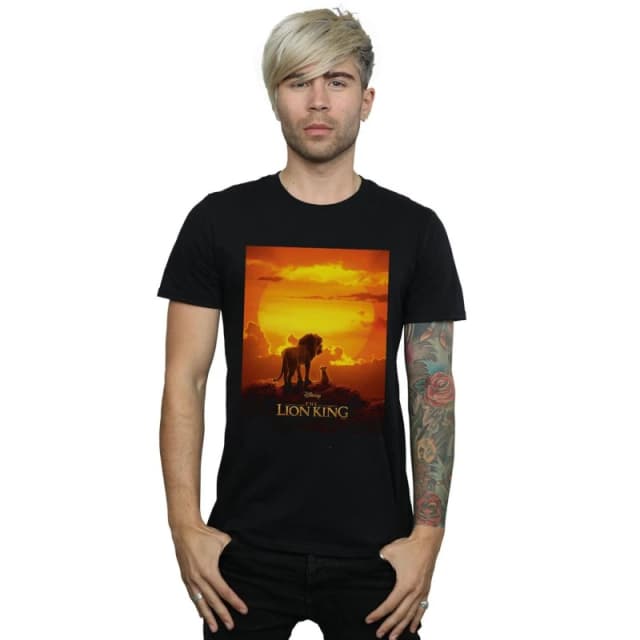 Disney Men The Lion King Movie Sunset Poster T-Shirt in Black Size: Small Black S Male 5059308595232