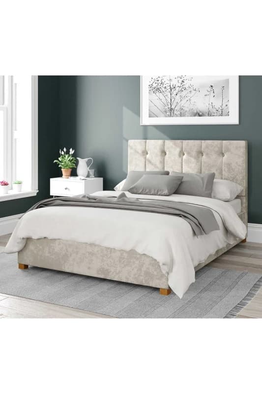 Aspire Aspire Hepburn Upholstered Ottoman Storage Bed, Mirazzi Velvet Fabric in Ivory Size: Single Ivory Single Unisex 5057632166449