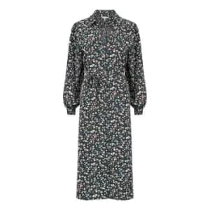 Yumi Black Ditsy Print Shirt Midi Dress - Black