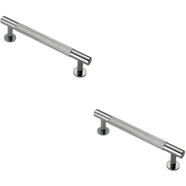 Loops 2x Knurled Bar Door Pull Handle 158 x 13mm 128mm Fixing Centres Chrome Multi unisex