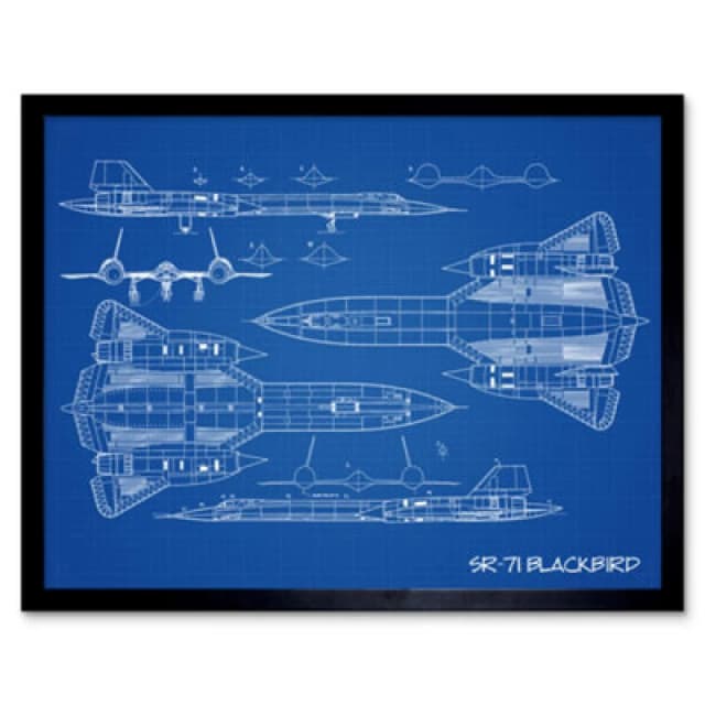 Artery8 Sr-71 Blackbird Habu Us Aircraft Spy Plane Blueprint Plan Framed Wall Art Print
