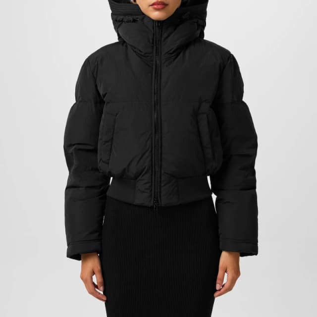 Diesel Womens Hooded Cropped Long Sleeve Short Puffer Jacket Black female 12