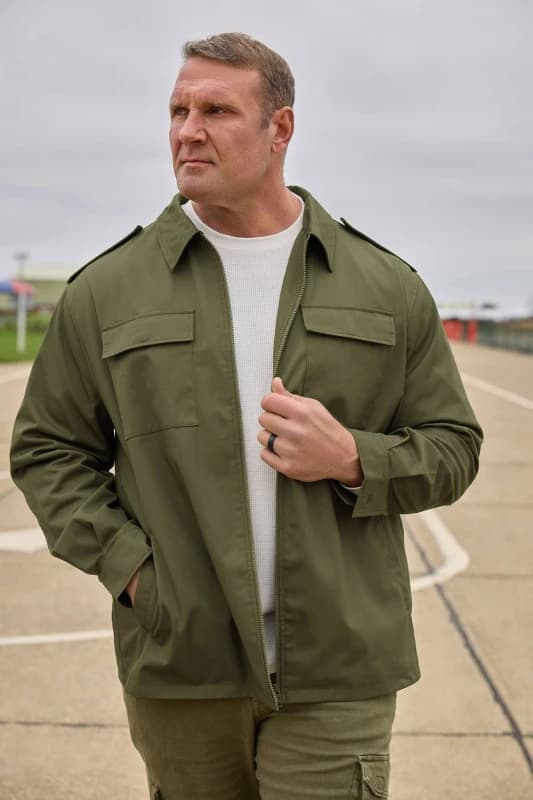 BadRhino Mens Military Zip Through Overshirt in Olive Size: 7-8XL Olive Male 7-8XL