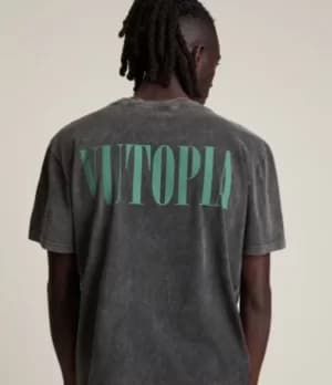 AllSaints Mens Gallo Crew T-Shirt, Washed Black, Size: M