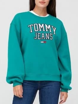 Tommy Jeans Collegiate Logo Crew Neck Sweat Top - Green