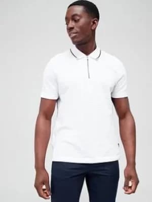 Ted Baker Buer Zip Neck Polo Shirt – White, Size 4, Men