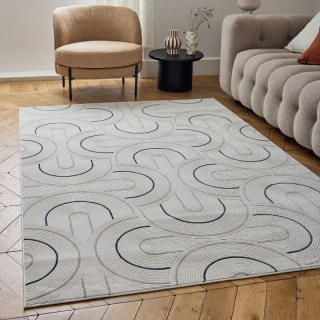 THE RUGS Carmel Modern Area Rugs & Runners Arch Design Soft Pile in Navy Size: 80cm x 150cm Navy Unisex 80cm x 150 cm
