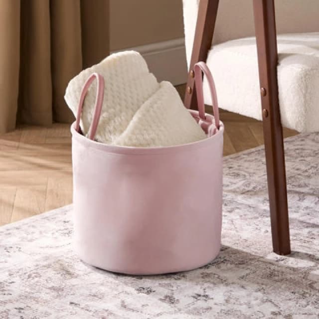 OHS OHS Velvet Storage Basket Hamper Clothes Toys Organiser Fabric Bag in Pink Pink One Size Unisex 5027434217434