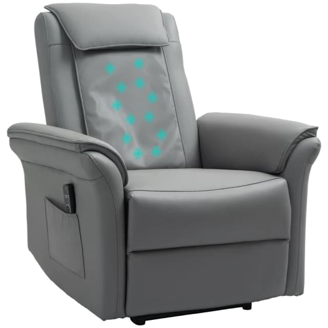 HOMCOM Kneading Massage Recliner Chair Breathable Leather Recliner Armchair TJ Hughes Grey 5063603378858