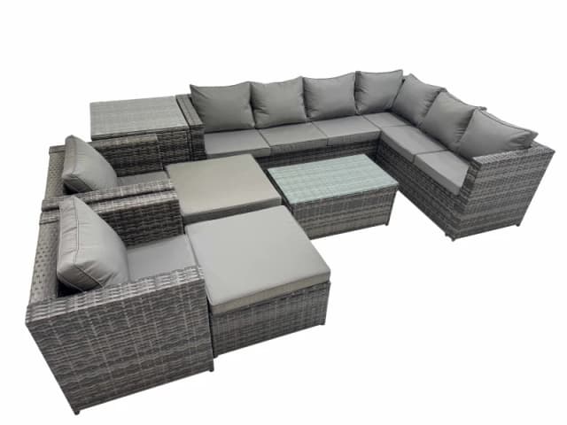 Fimous Rattan Garden Furniture Set with 2 Chairs 2 Big Stools Side Table in Dark Grey Dark Grey Unisex