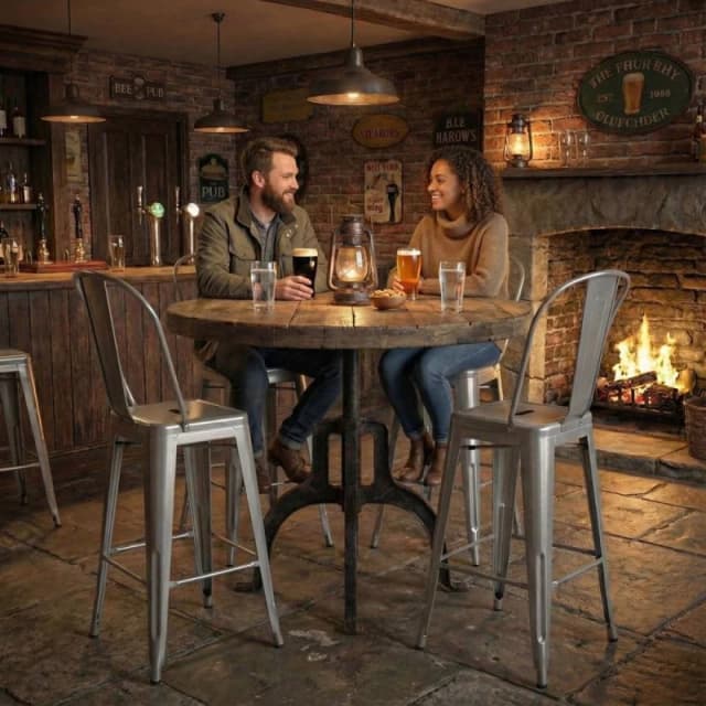 FWStyle Bistro Set Of 4 24" Silver Gloss Metal Bar Chairs Silver Unisex