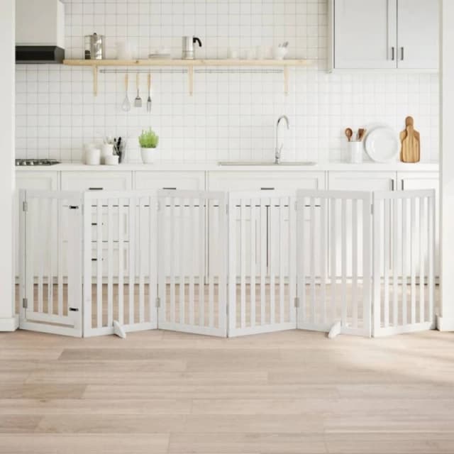 vidaXL Dog Gate with Door Foldable 6 Panels White 300cm Poplar Wood, White 352247