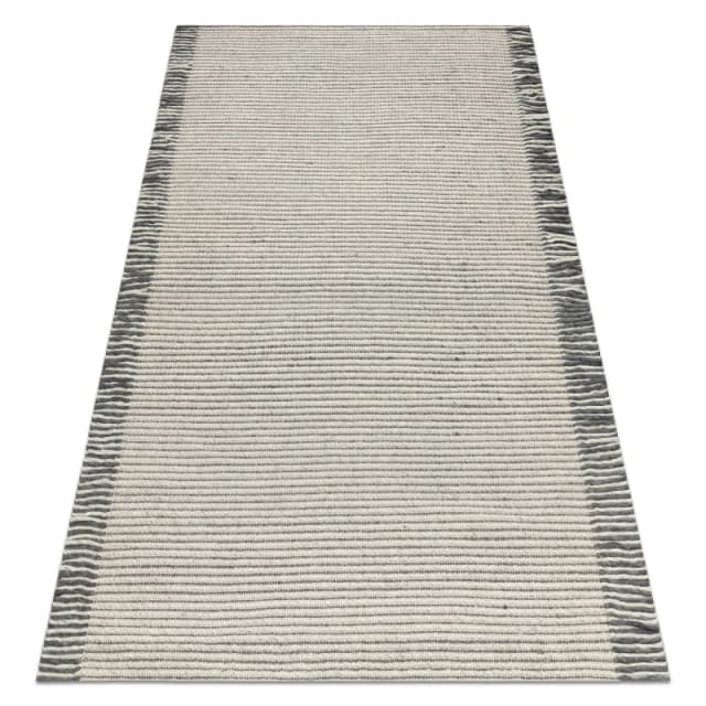 RugsX Wool Carpet Tahar 99003F Cream / Grey - Hand-Woven Lines, Fringes 90X150 Cm
