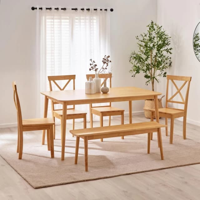 FurnitureboxUK FurnitureboxUK Lynton Large Oak Effect Wooden Dining Table with 4 Millford Chairs & Bench in Light Oak Light Oak One Size Unisex 506106