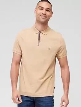 Tommy Hilfiger Striped Placket Regular Fit Polo Shirt - Khaki, Size 2XL, Men