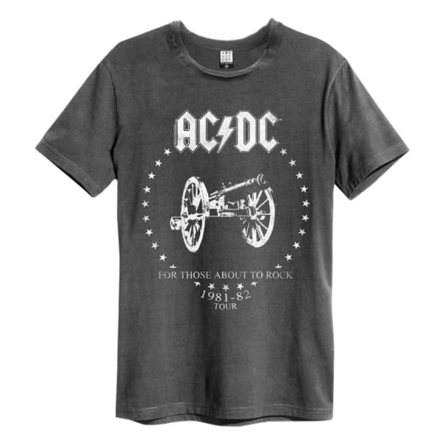 Amplified Amplified Men For Those About To Rock AC DC T-Shirt in Charcoal Size: Small Charcoal S Male 5063470089260