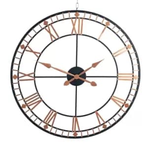 Livadia 80cm Large Round Skeleton Mid Sheen Iron Frame Wall Clock Black/Rose Gold