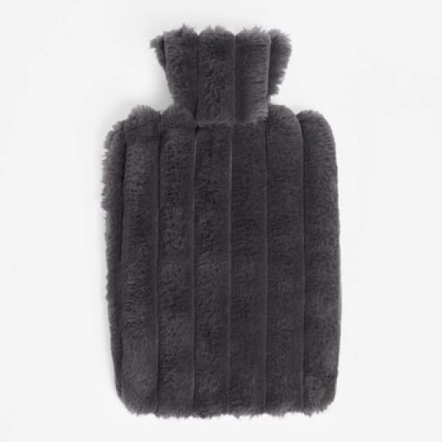 OHS OHS Ribbed Faux Fur Hot Water Bottle Fluffy Fleece Warmer in Charcoal Charcoal One Size Unisex 5027434195428