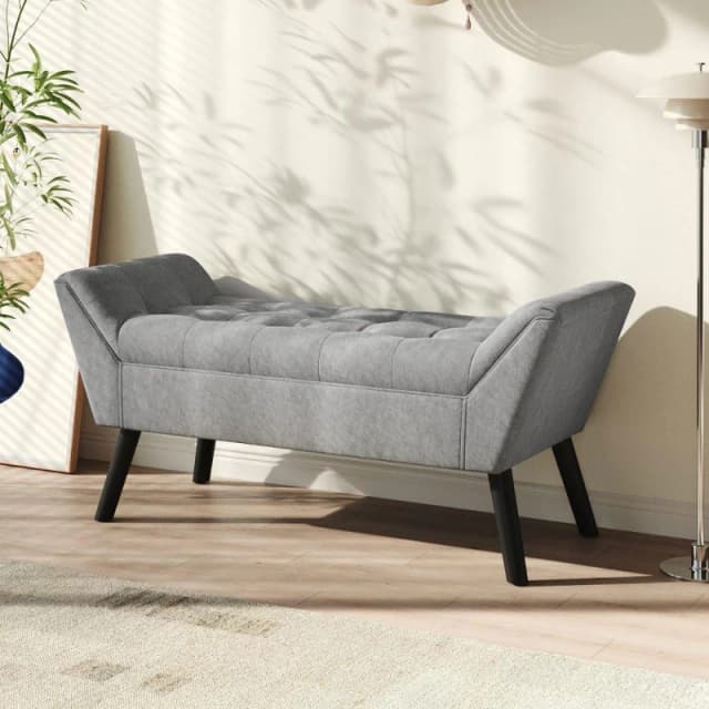 Kabinet UK Tufted Velvet Buttoned Bench with Raised Arms Grey unisex One size
