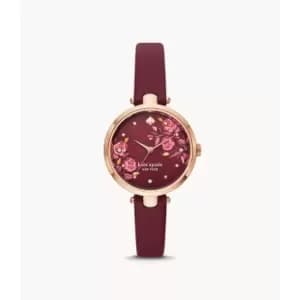 Kate Spade New York Womens Holland Three-Hand Leather Watch - Burgundy