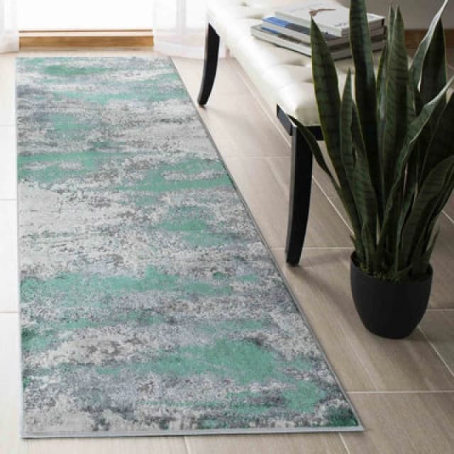 Onyx Modern Grunge Sprayed Abstract Area Rugs Aqua 60X220 Cm