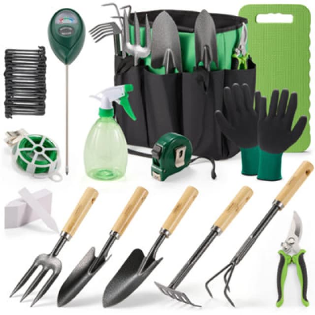 Vonhaus Garden Tools Set 15Pc, Heavy Duty Gardening Hand Tool Kit, Steel & Wooden Tools, Portable Bag, Gift For Men & Women